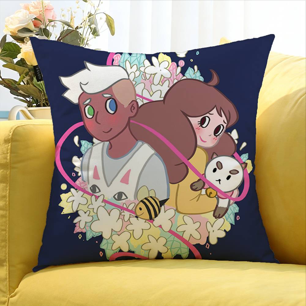 Bee And Puppycat Cartoon Style Badge Various Sizes Square Pillow Case For Car Home Bedchamber Decor