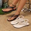Women'S Bohemian Style Adjustable Ankle Strap Flat Sandals - Open Toe with Beaded Cross Straps, Summer Beach Party Shoes