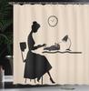 Typewriter Woman Shower Curtain Vintage Office Silhouette Design Retro Style Artistic Theme Bath Decor Waterproof Fabric