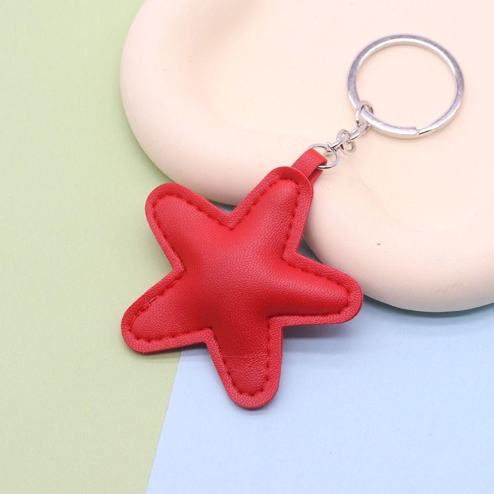 Fashion Star Shape Keychain Car Key Holder Colorful Pendant Leather Keyring  Hanging Accessory