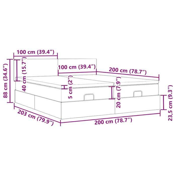 VidaXL Cadre de lit ottoman avec matelas noir 200x200cm velours 3312913