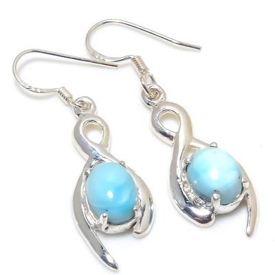 Natural Republic Larimar Gemstone 925 Solid Sterling Silver Earring 1.75" T0R18