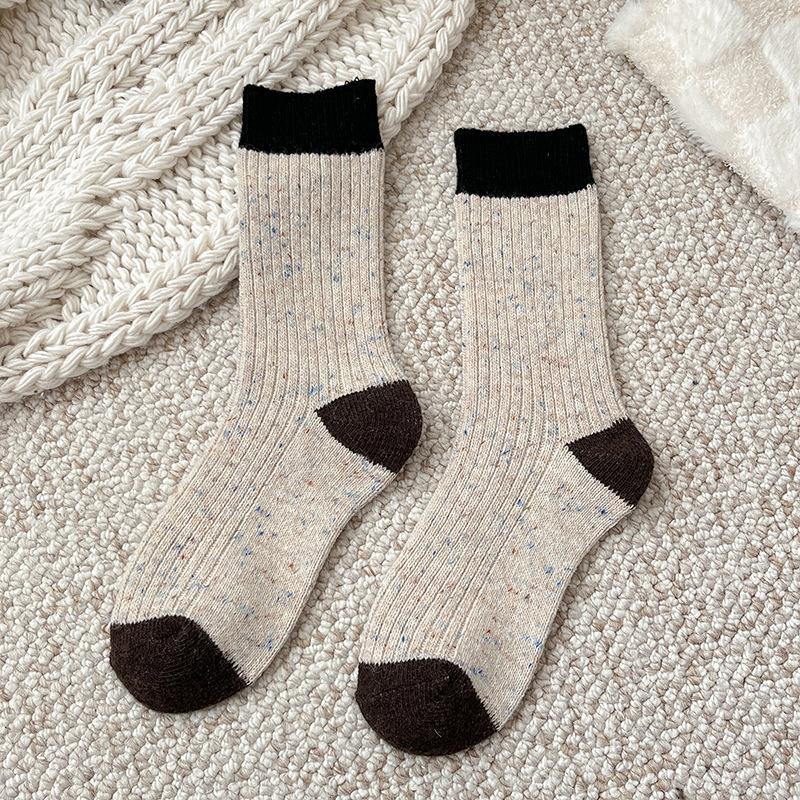 Idea Yarn Color-Blocked Wool Socks Mid-Leg Socks Are Thickened And Fleece To Keep Warm And Pile Up Stockings In Autumn