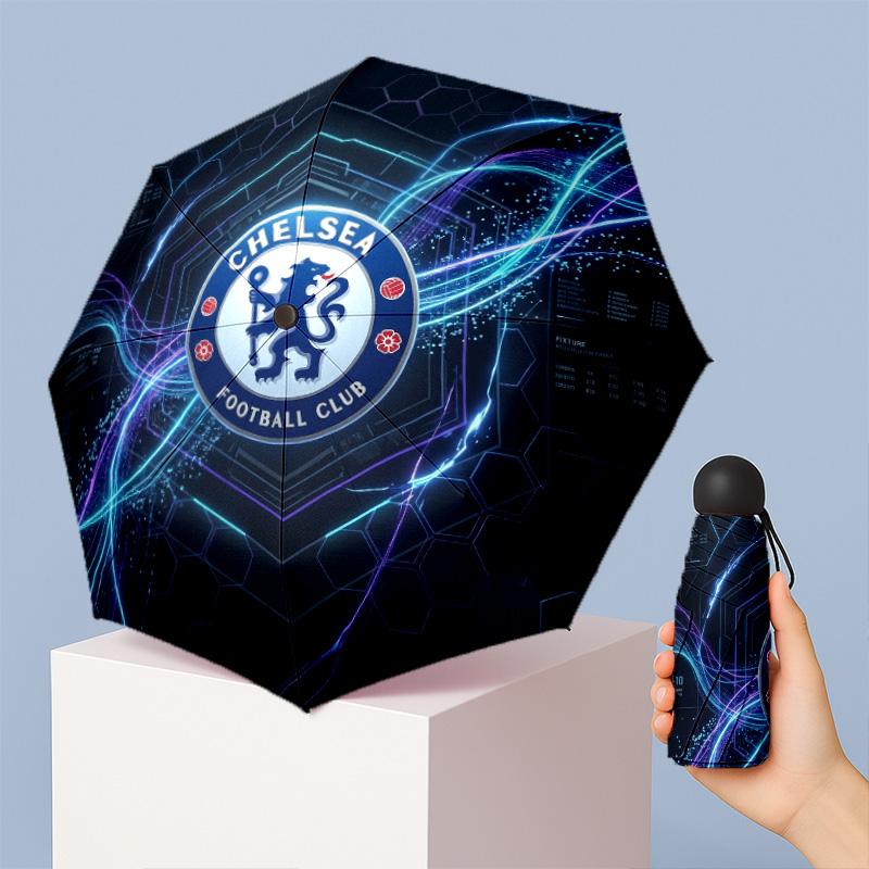 Chelsea FC Pattern Printed Mini 5 Folds 8 Ribs Compact Umbrella Windproof Waterproof Lightweight Portable Folding