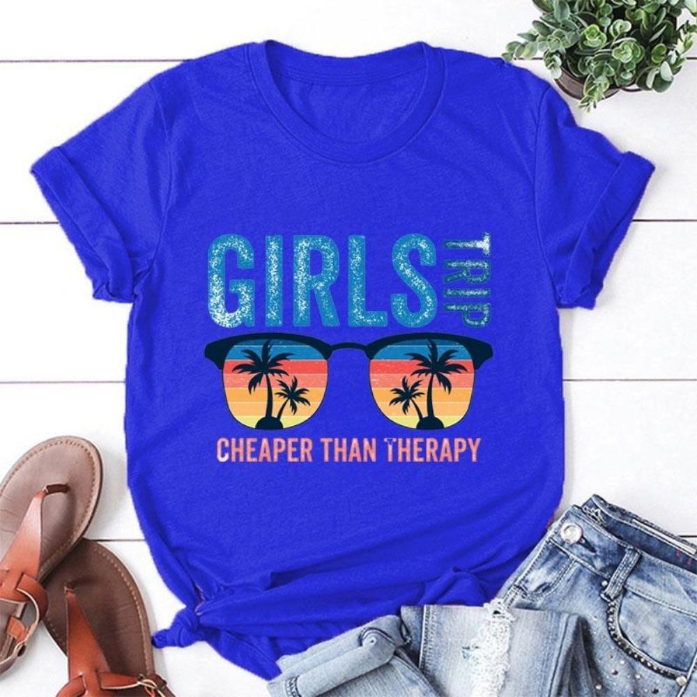 Mädelsausflug Billiger als Therapie T-Shirts für Frauen Sommer Lässig Rundhals Kurzarm T-Shirt Damenmode Urlaubs-T-Shirt Top