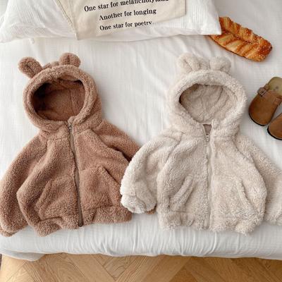 Baby Coat  Winter  Warm Bear Hooded Boy's Coat Thick Lambswool Cotton-padded Jacket Casual Girl's Outerwear