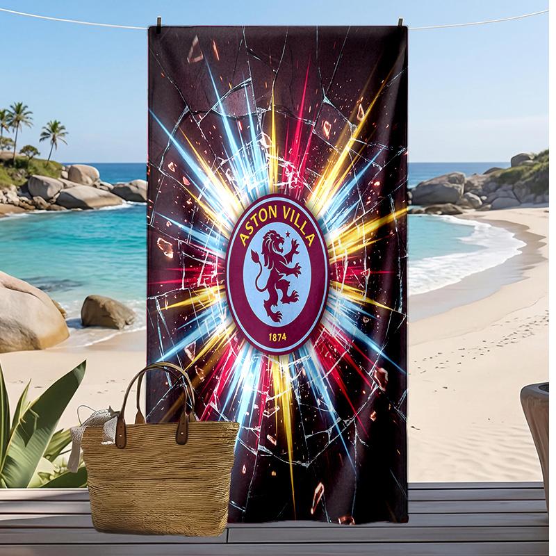 Asciugamano da Spiaggia con Stampa Calcio Aston Villa, Asciugamano Grande Morbido ad Asciugatura Rapida per Spiaggia Campeggio Nuoto