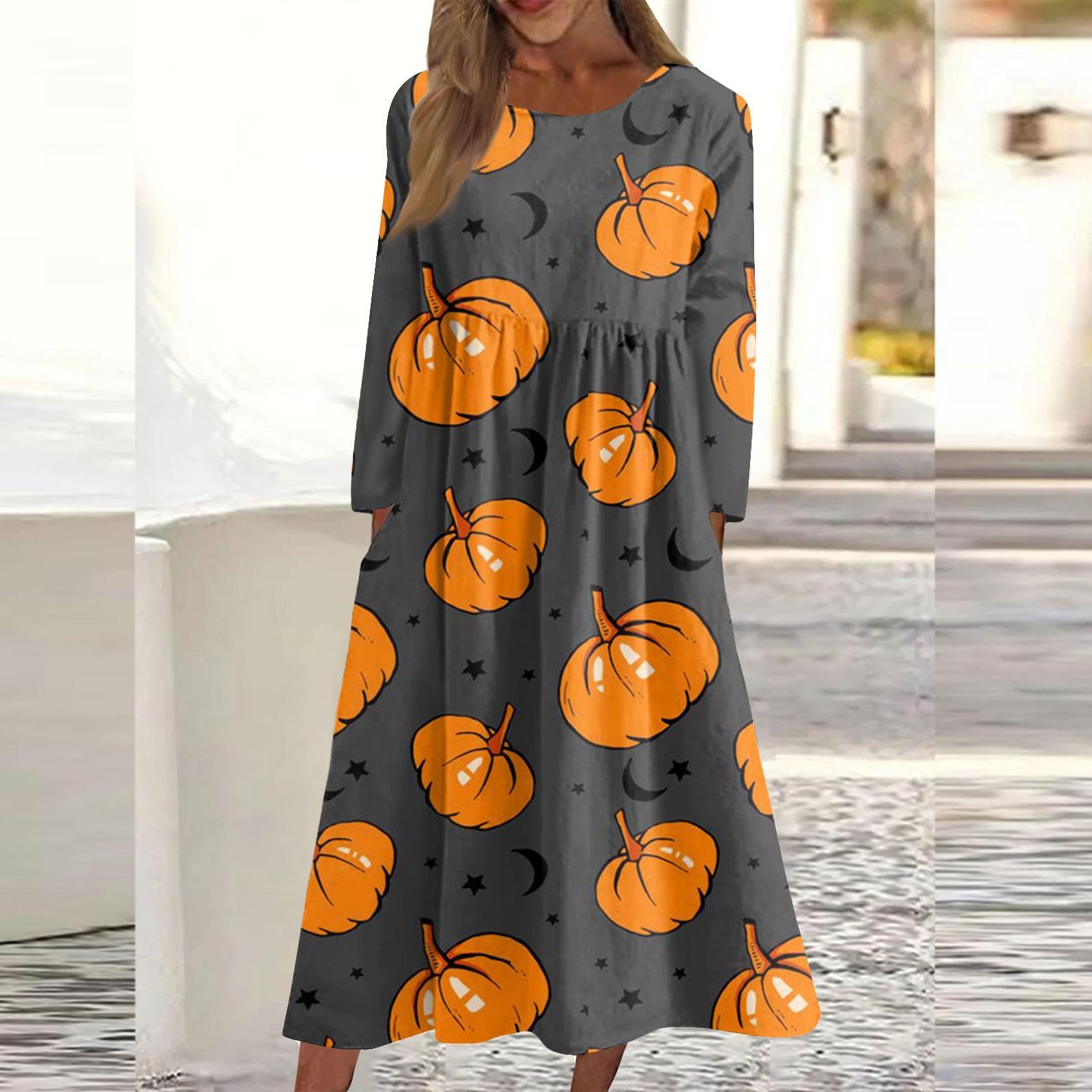 Женское повседневное платье средней длины с круглым вырезом и принтом — фото 7