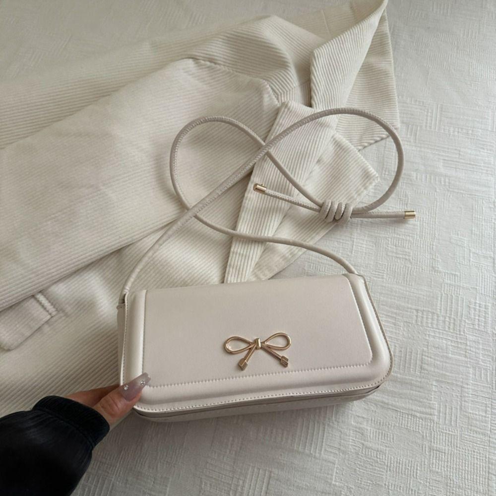 Korean Bow Crossbody Bag Solid Color Underarm Bag All Match Armpit Bag Women