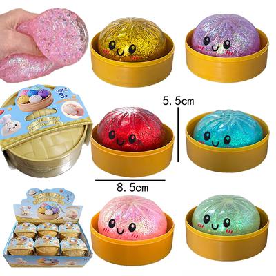Colorful 6 Styles Glitter Dumpling Squishy Toy with Box Dumpling Sensory Squeeze Toy for Stress Relief
