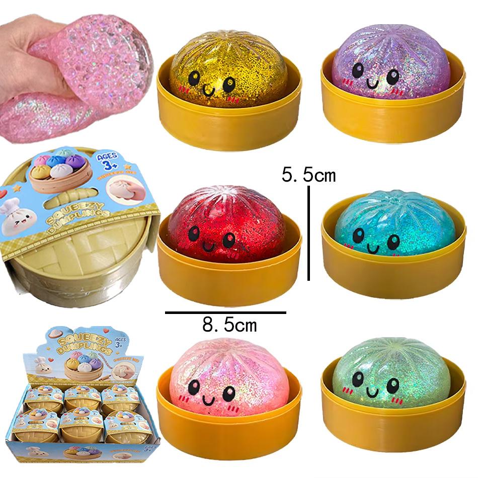Kleurrijk 6 Stijlen Glitter Knoedel Squishy Speelgoed met Doos Knoedel Sensorisch Knijpspeelgoed voor Stressverlichting