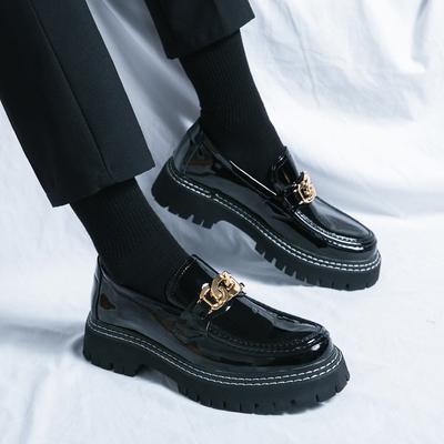High-end luxe leren schoenen heren high-end gevoel van Brits hoogteverhogend platform trend glanzende one-pedal casual loafers