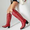 Große Stiefel Damen Hoher Absatz Schwarze Hohe Stiefel Western Cowboy Ritterstiefel