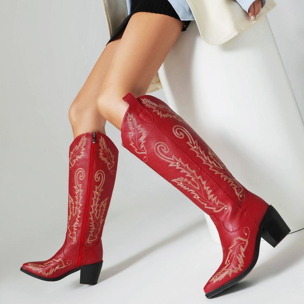 Large Size Boots Women'S High Heel Black Tall Boots Western Cowboy Knight Boots