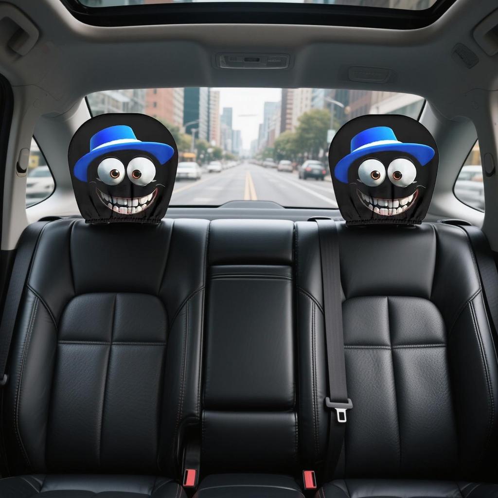 2PCS Funny Cartoon Eyes Headrest Covers, Car Front Seat Head Rest Decor Pillow for SUV Truck MPV RV, Auto Interior Accessories