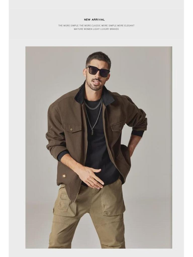 Men's Detroit Retro Coach Jacket: Heavy Washed Lapel Coat for Spring and Autumn