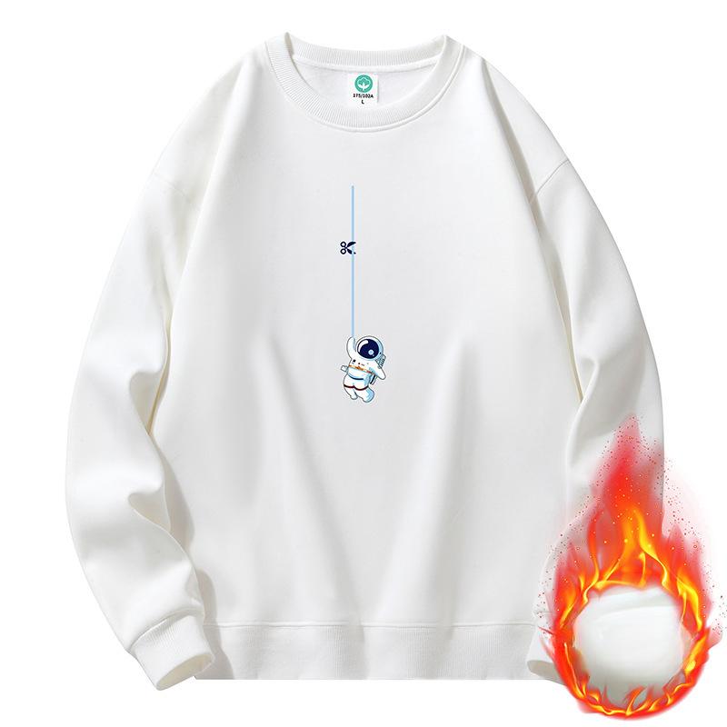 Утолщенный флисовый свитер с круглым вырезом мужской и женский трендовый свободный пуловер топ для пары универсальная нижняя рубашка M белый 3689₽