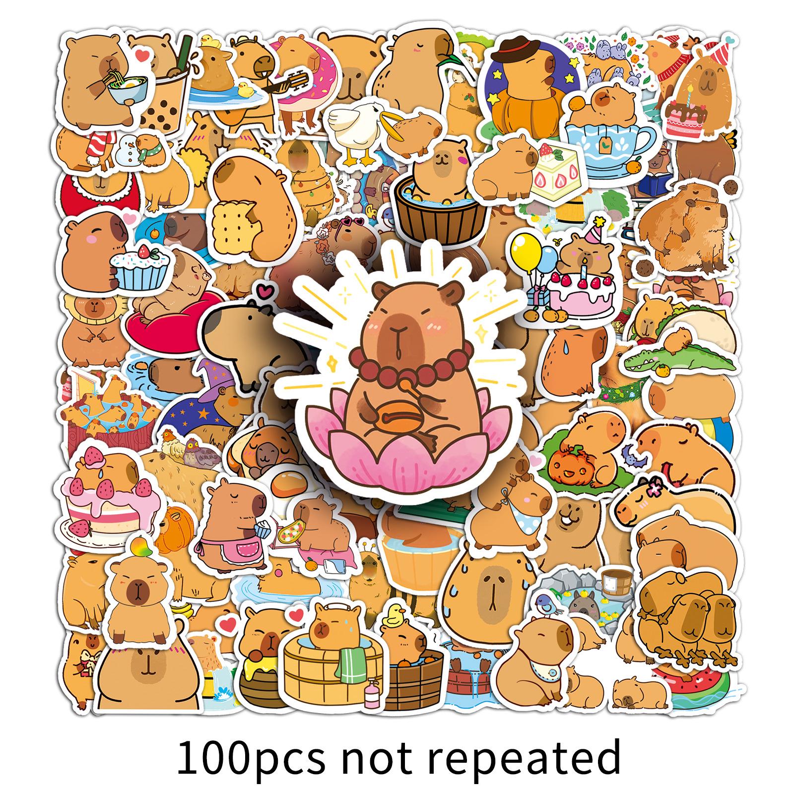100 Cute Capybara Cartoon Stickers - Waterproof Epoxy for Laptop & Suitcase