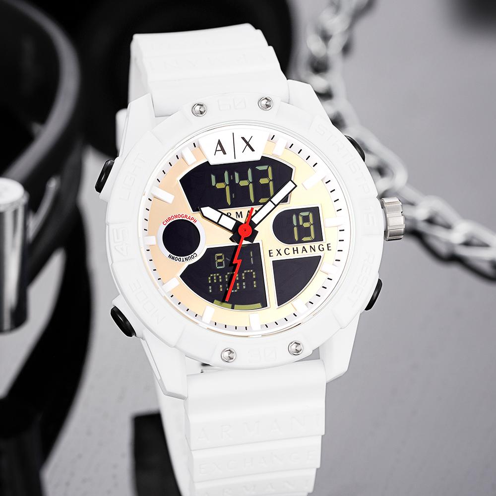 Armani Exchange AE Armbanduhr Elektronisches Uhrwerk Silikonarmband Goldenes Zifferblatt Herrenuhren AX2961