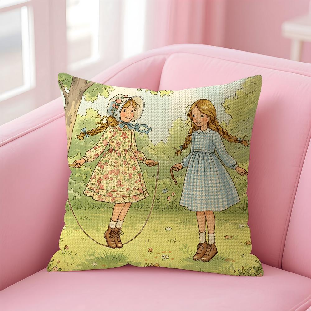 Art Sarah Kay Swing Girl Cushion Cover Natural Linen Pillow Case DoubleSided Print Decorative Sofa Pillowcase Home Decor Gift