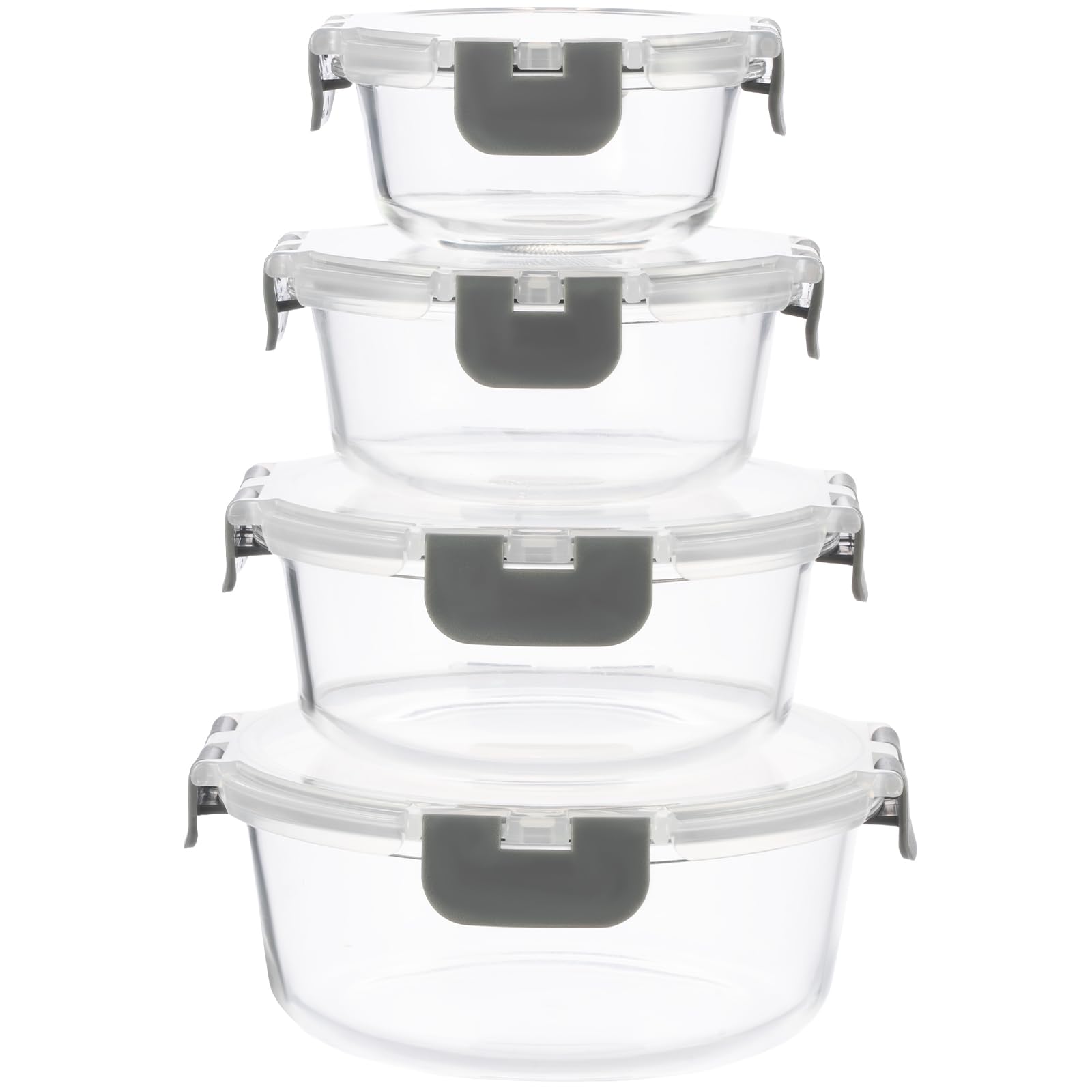 AILTEC Glass Storage Airtight Round Glass Set of Round Food Storage and Freezer Heat-Resistant Containers, Tupperware, 4, Containers, Microwave, Oven, серый
