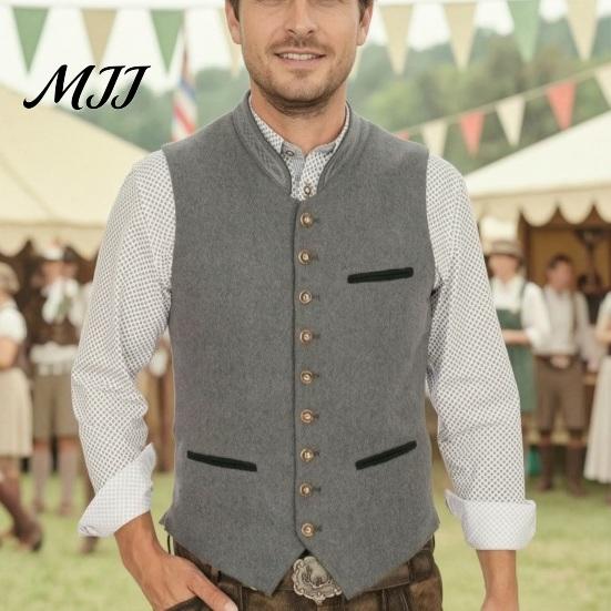 Men Oktoberfest Waistcoat Vest, Traditional Costume Waistcoat, Stand-Up Collar Button-up Vintage European Style Formal Vest Gilet, Retro