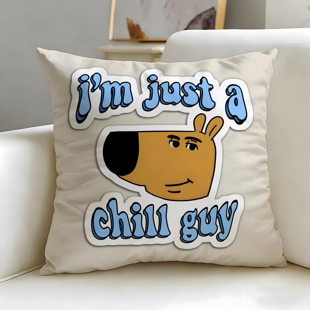 popular cartoon character Chill Guy Cushion Cover Soft EasyWash Pillow Case Versatile for Couch Bed Travel and Office