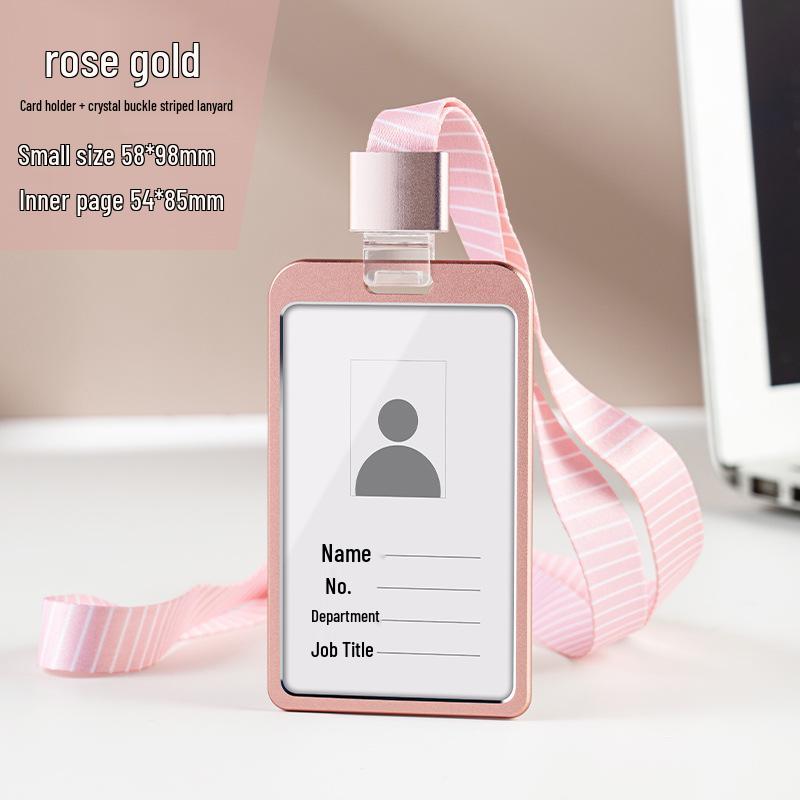 Aluminum Alloy ID Card Holder with Crystal Buckle Lanyard for Employees and Students