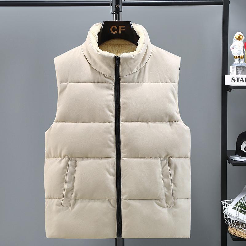 

Autumn and winter new down cotton vest men s loose couple wearing hooded plush vest on both sides S