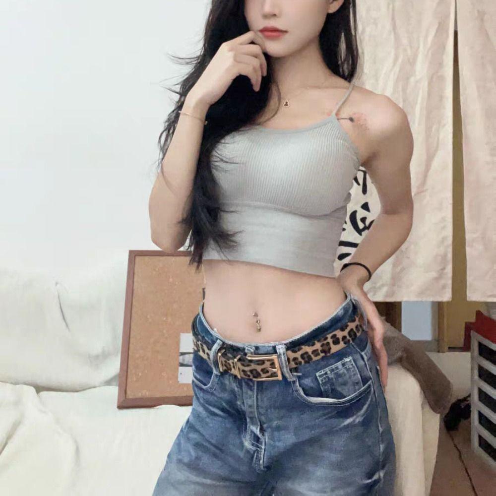 Metal Buckle Leopard Print Belt Y2K Punk Waistband Fashion PU Leather Waist Belt Female/Girls