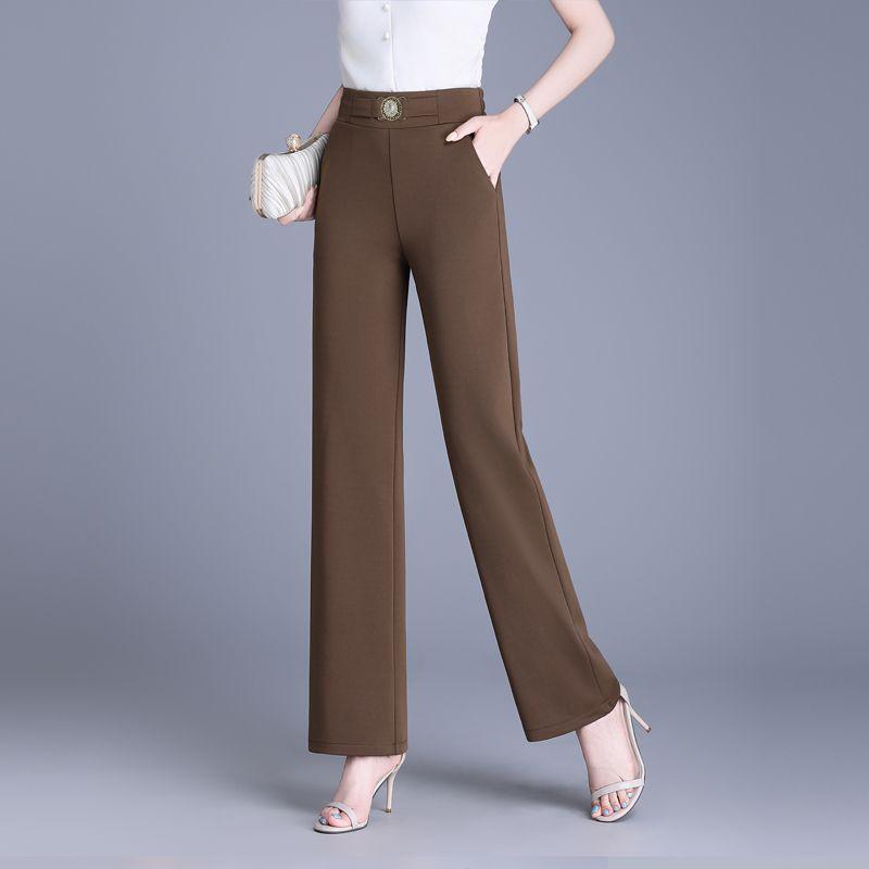 Women's Plus-Size High-Waisted Slim-Fit Pants: Flattering Straight-Leg Design for Spring & Autumn