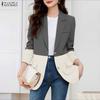 ZANZEA Women Casual Turn Down Collar Long Sleeve Patchwork Thin Cardigan Blouse