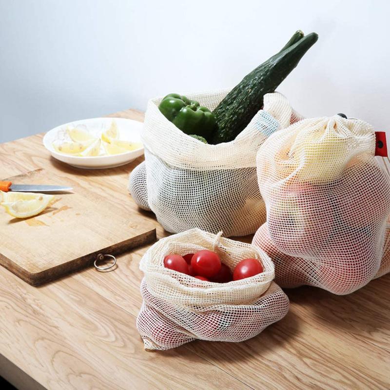 3Pcs/set Reusable Mesh Produce Bags Premium Polyester Washable Mesh Bags for Vegetables Fruits Toys