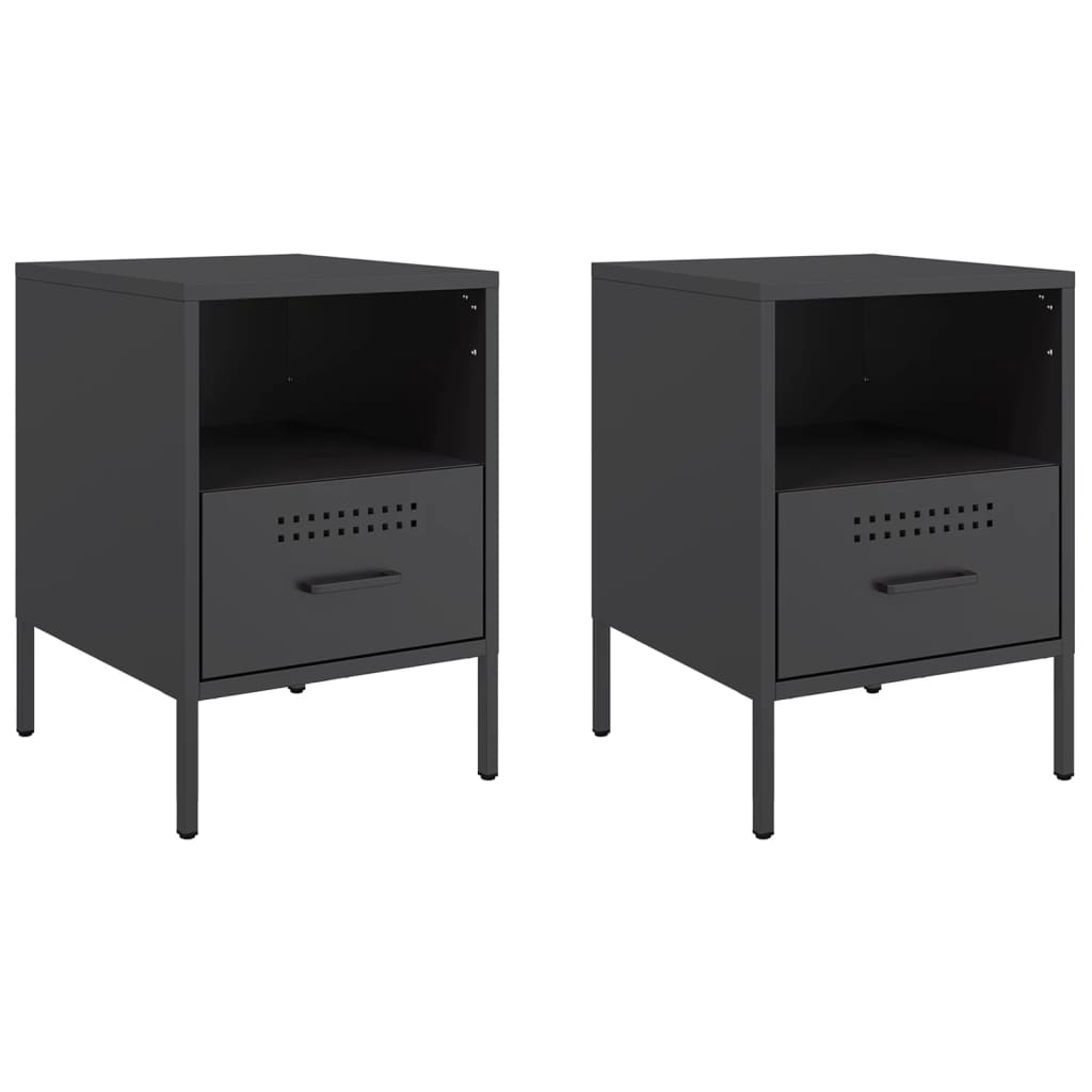 Nightstands 2 pcs. Black 36 x 39 x 50.5 cm Steel