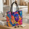  Colorful African Mask Print Tote Bag Portable Casual Large Capacity Daily Shoulder Handbag