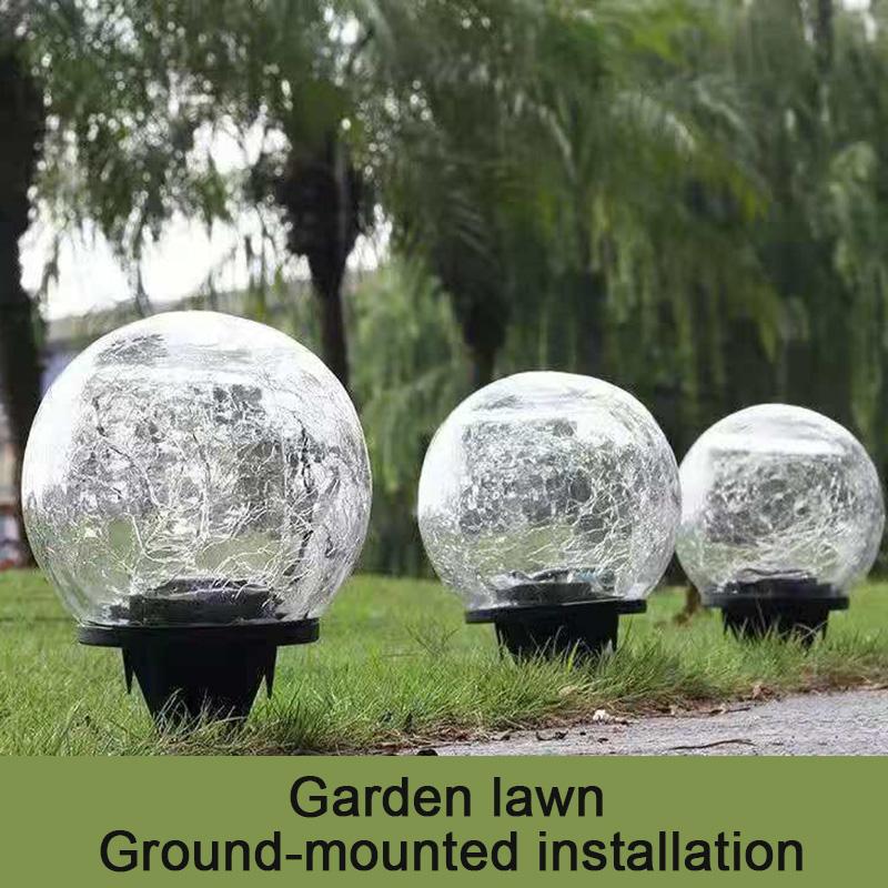 Solar crack glass ball garden lamp, waterproof garden decoration, geographical landscape, outdoor courtyard lamp