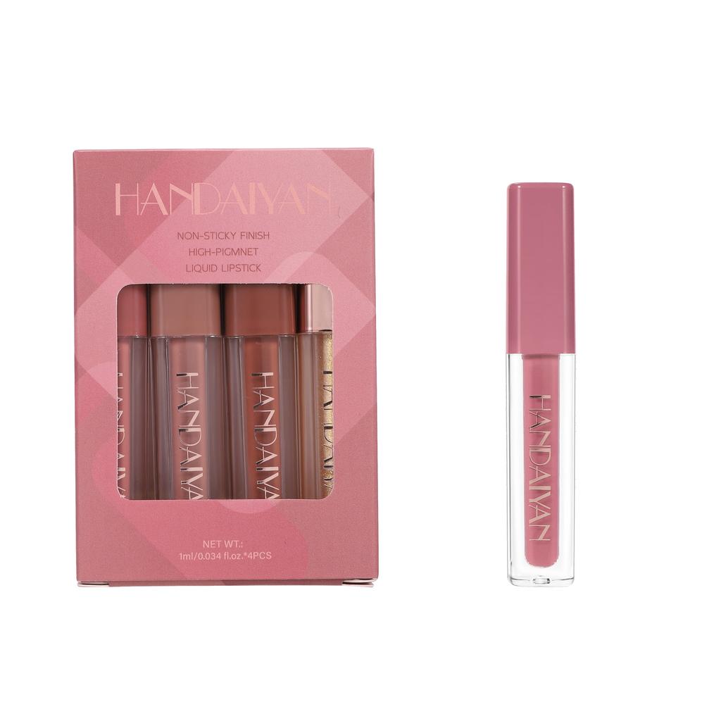 HANDAIYAN 4 Matte Velvet Lip Glaze Set Einfache Farbe Langanhaltend Wasserdicht Schweißfest Nicht-Klebendes Lip Glaze Set