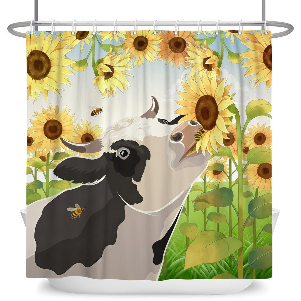 Fresh Pastoral Style Bathroom Shower Curtains Sunflower Calf Bathtub Bathroom Waterproof Curtain With Hooks Polyester Curtains