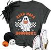 Unisexs Halloween Teacher Tops Vintage Ghost Read Good Books Party Short Sleeve Tops