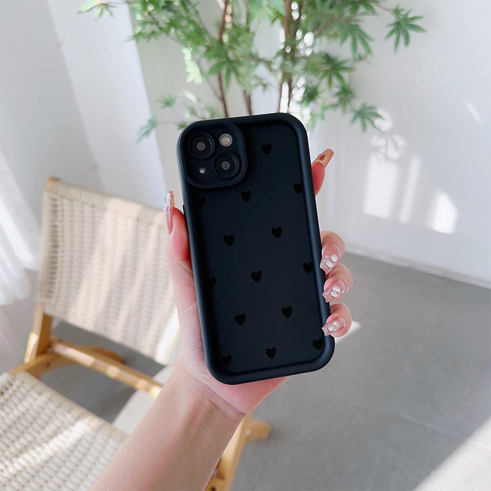 Black Love Hearts Pattern Soft TPU Phone Case for iPhone 17 Air 16 15 14 Pro Max Plus 13 12 Mini 8 7 X Xs Back Cover