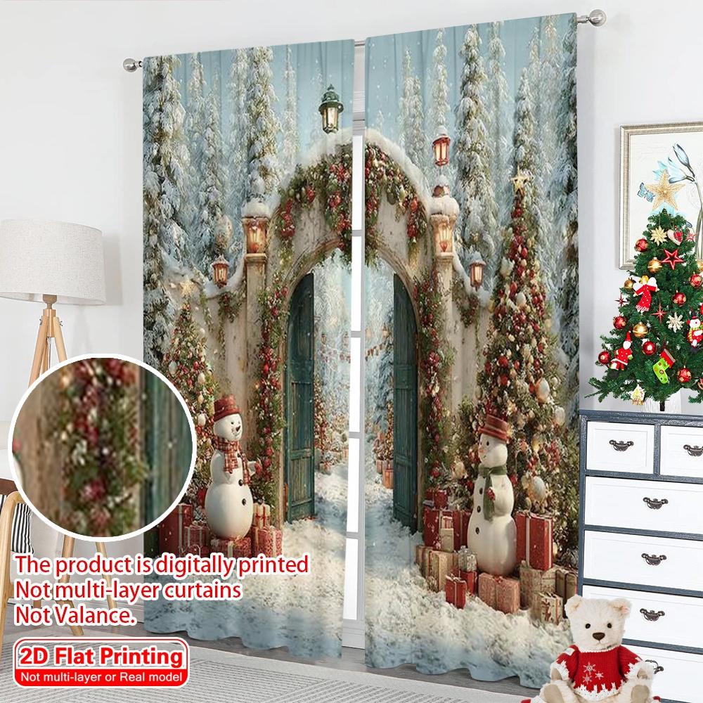 2pcs 2D flat printing Merry Christmas Popular Curtain Snow Arch Machine Washable Polyester Without Electricity Festive Curtains