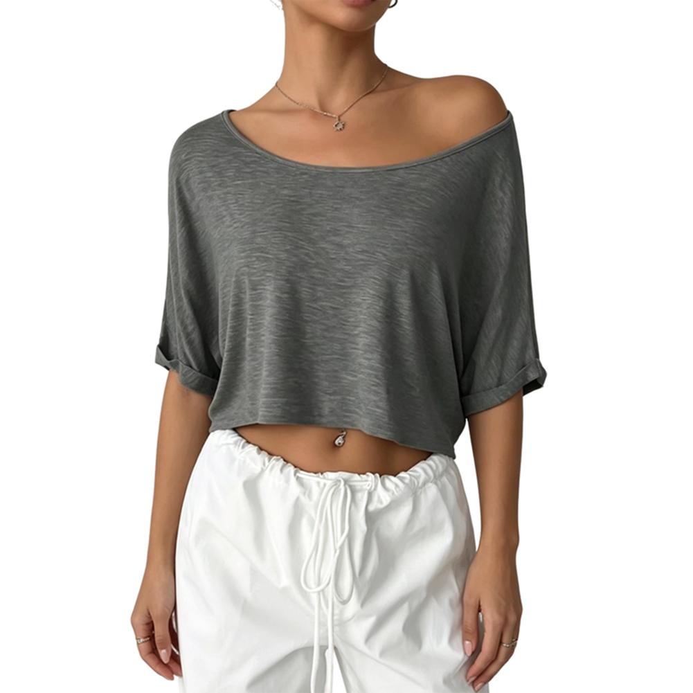 Women s Asymmetrical Neckline Top Short Sleeve Cropped Top L