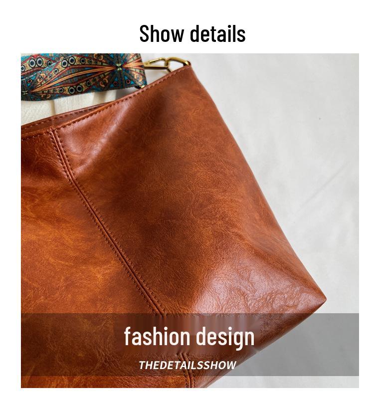 Women's Large Capacity Crossbody Bag - 2023 Spring/Summer Retro Wide Strap Bucket Bag with High-Quality Texture