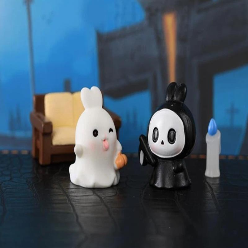 Cute Halloween Themed Mini Rabbit Resin Figurines Adorable Cartoon Durable Texture For Desktop Decor Halloween Party Favor