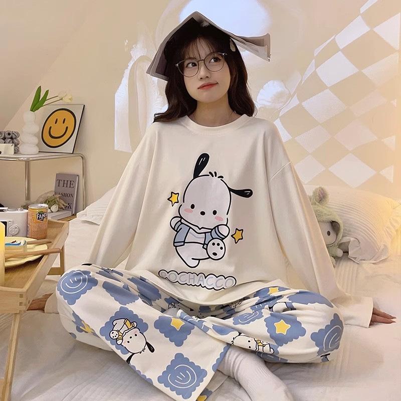 İlkbahar ve Sonbahar Pijamaları Kadın Uzun Kollu Sevimli Çizgi Film Kolej Tarzı Ev Giyim Kadın Yumuşak Uyku Giyim