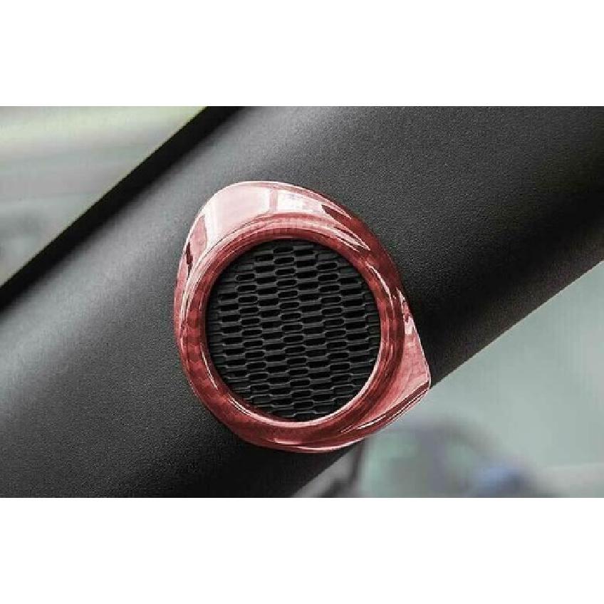 For Ford Mustang 2015- Red Carbon Fiber A Pillar Horn Frame Cover Trim 2PCS
