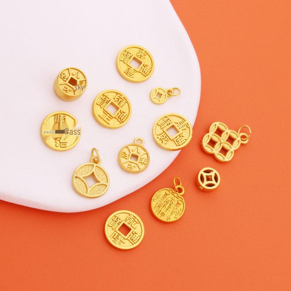 Matte Gold DIY Five Emperors Copper Coins Jewelry: God of Wealth Bracelet, Necklace, and Pendant Accessories