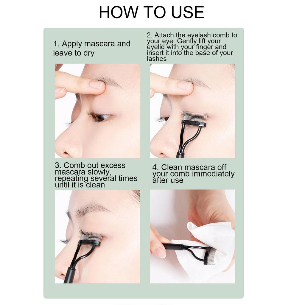 Eyelash Comb Folding Reusable Stainless Steel Eyelash Separator with Cover Cosmetic Tool Black