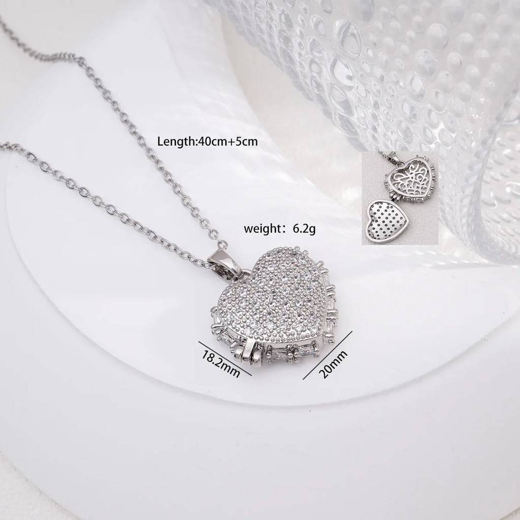 Creative Zircon Heart Can Open Photo Frame Pendant Necklaces for Women Romantic Stainless Steel Chain Jewelry Accessories Gifts
