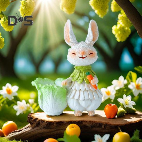 Easter Bunny Figurine Resin Cartoon Rabbit Statue Animal Sculpture Home Office Indoor Outdoor Garden Decoration Ornament